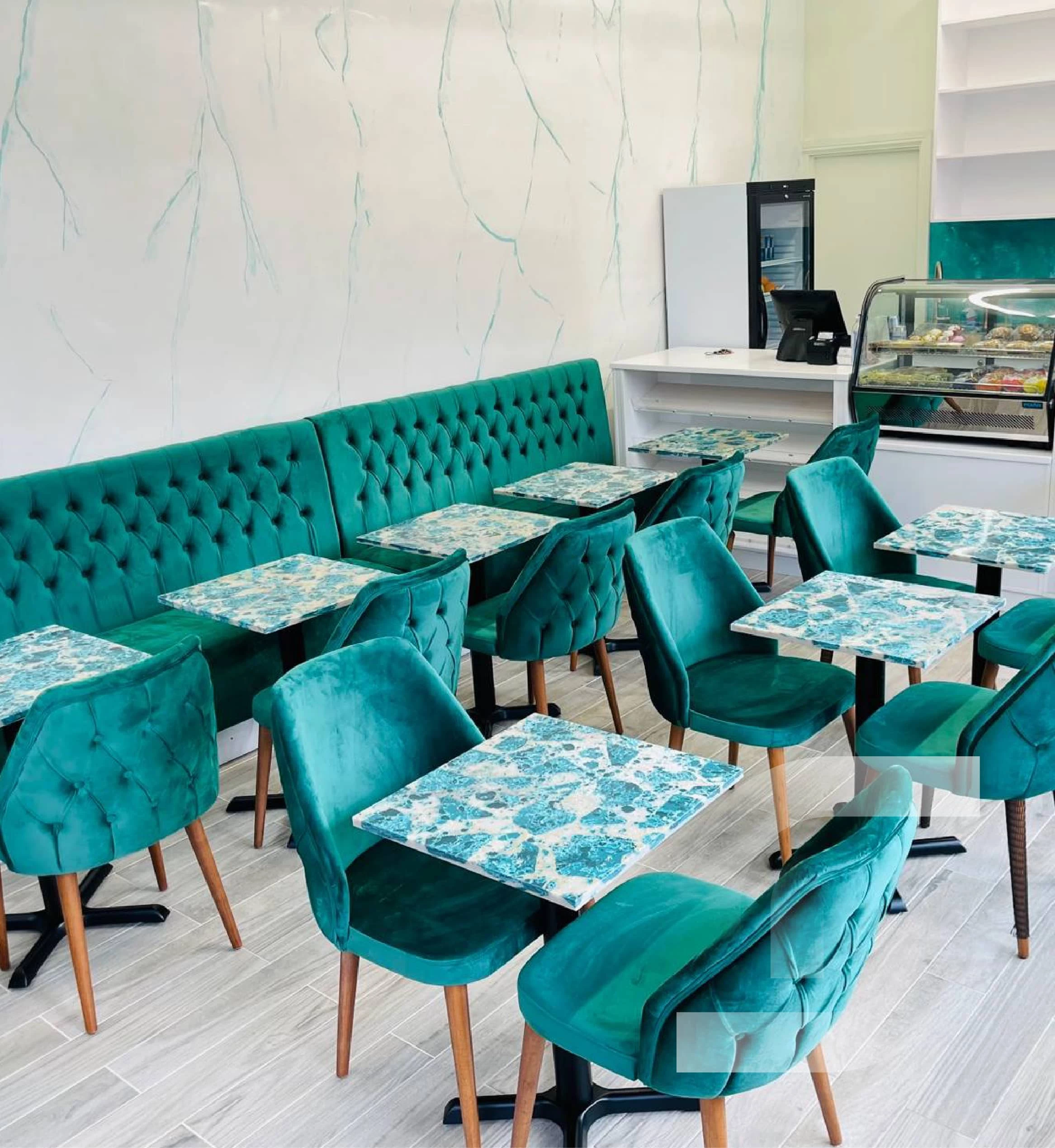 Teal Velvet Café Seating